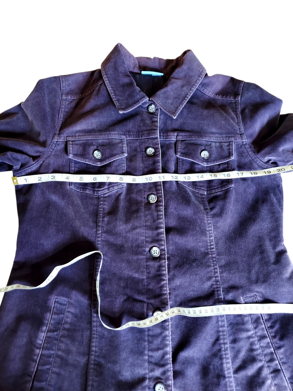 SO Blue Sigrid Olsen Purple Corduroy Longline Trucker Jacket Y2K Utility M - Picture 8 of 10